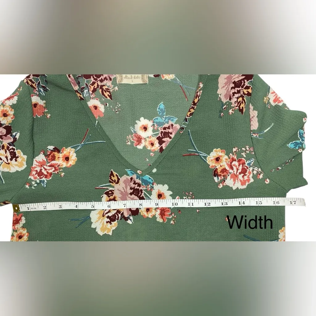 Altar’d State Women’s Small Sage Green Floral Bell Sleeve Ruffle Boho Chic Top - Image 7