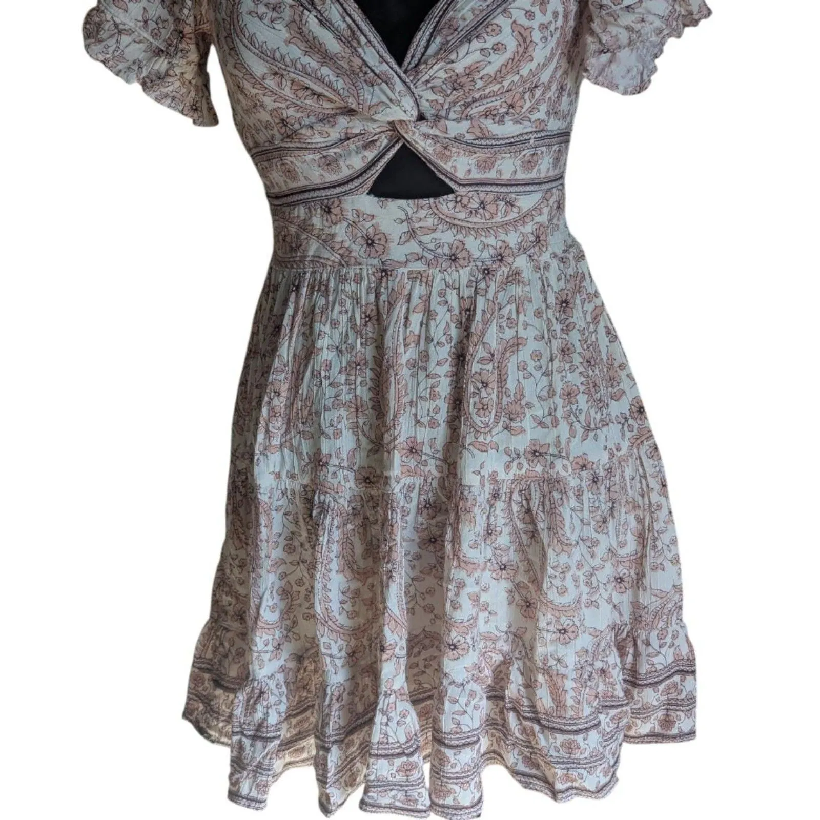 Angie Boho Paisley Cutout Mini Dress Romantic Coachella Festival Style - Image 3
