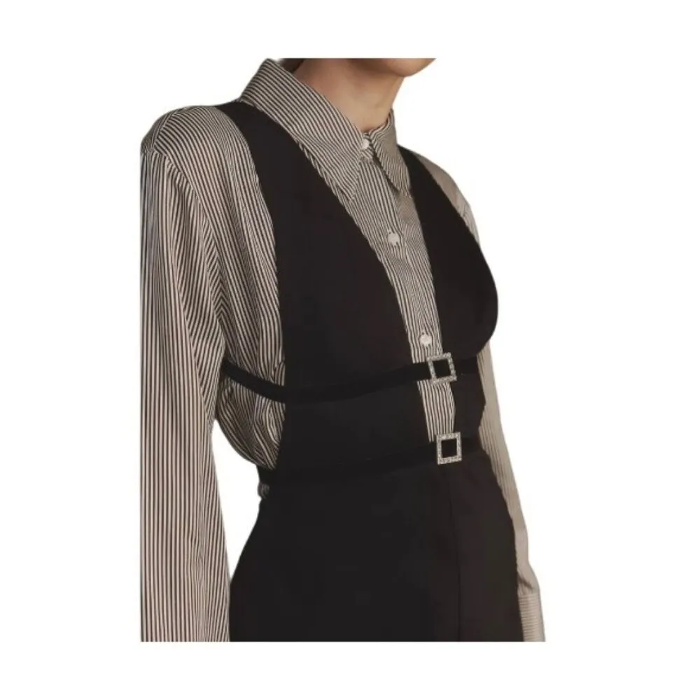 Maeve Anthropologie Black Glam Buckle Pinafore Mini Skirt Size 6 - Image 4