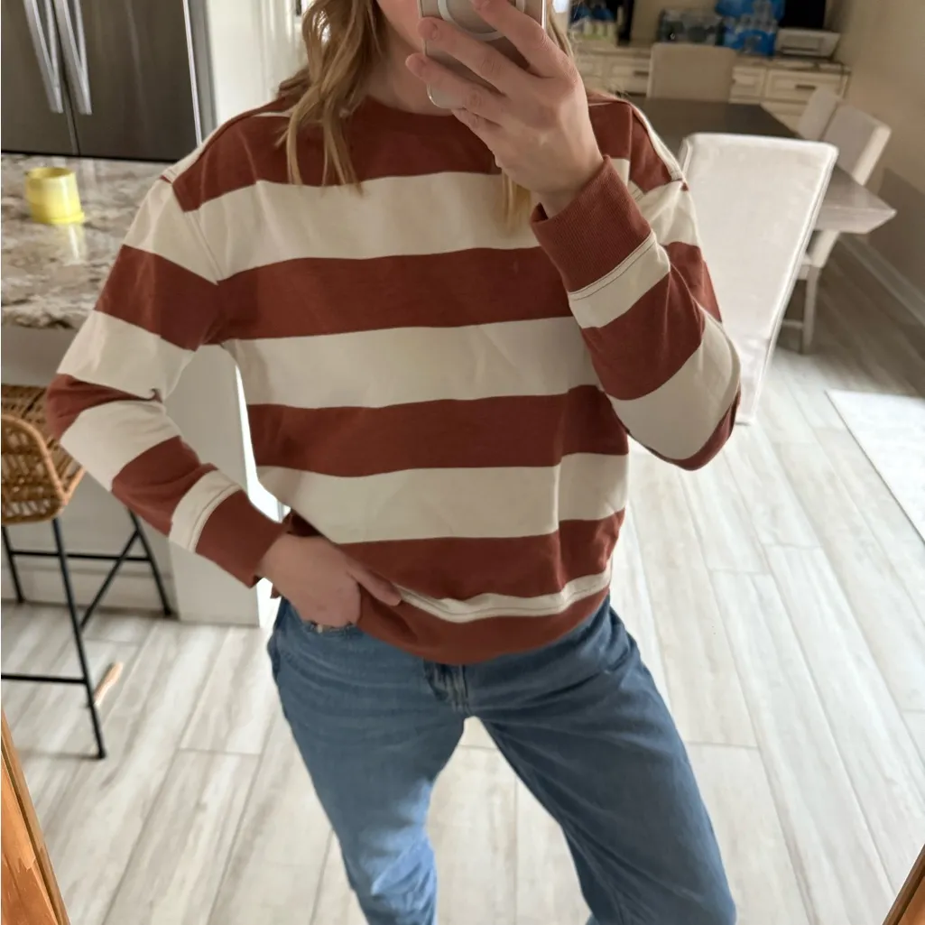 Universal Thread Striped Crewneck Sweatshirt Rust Cream Size Large - Image 2