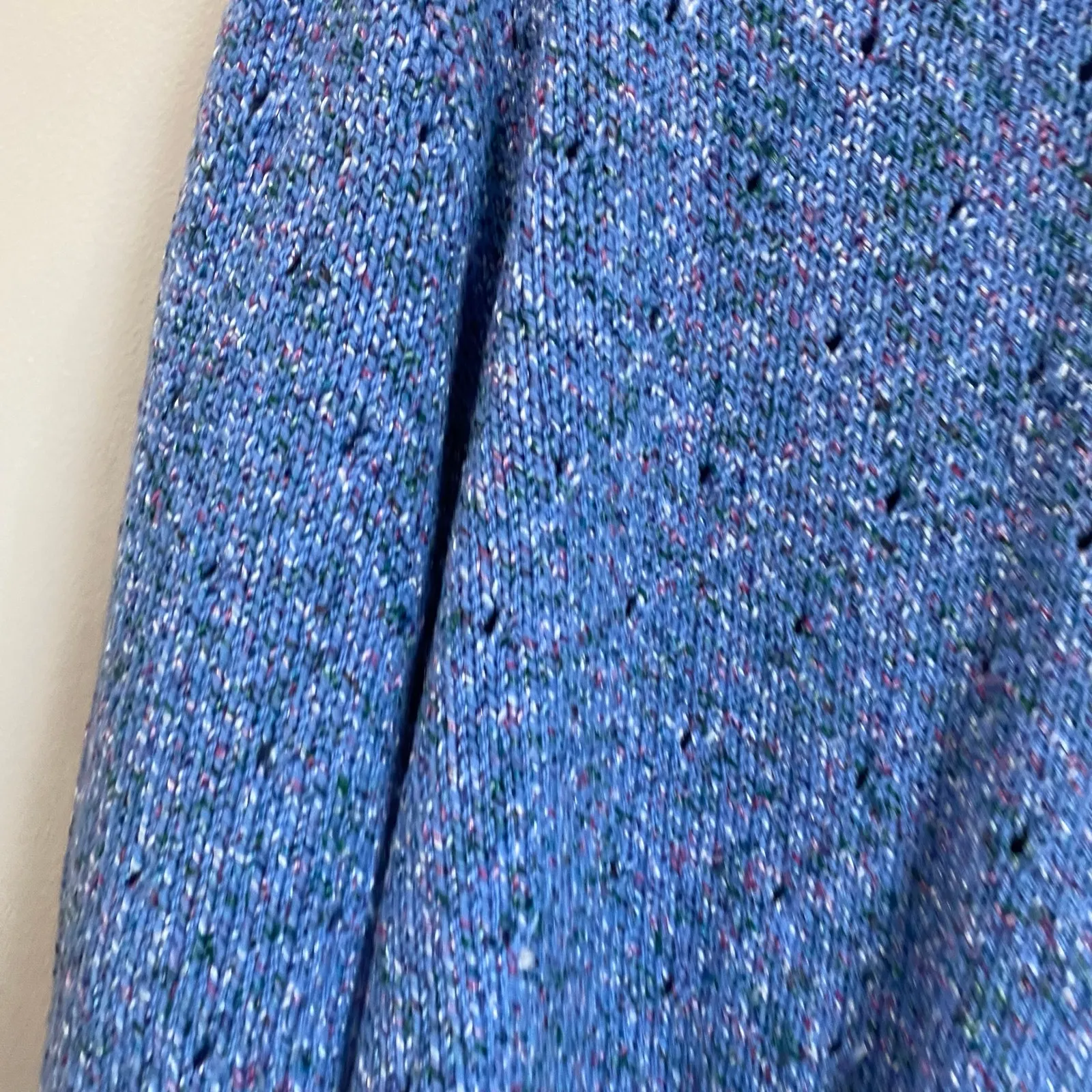 Boutique Dreamy Blue Pointelle Knit Cardigan with White Buttons Size Medium - Image 5