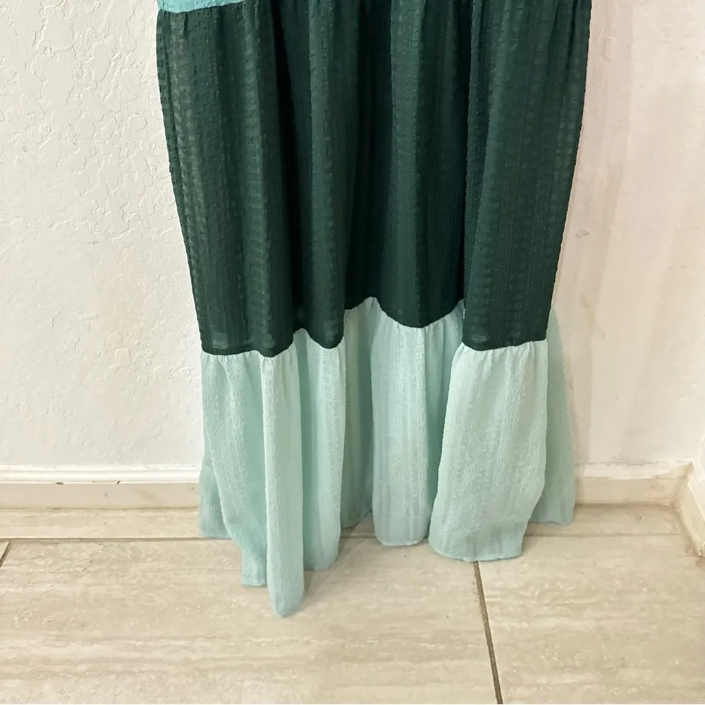 Slate & Willow Blue Tiered Swiss Dot Braided Tank V Neck Maxi Dress Size Medium - Image 6