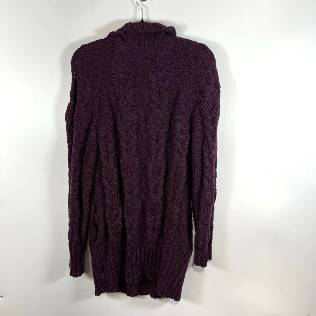 FREE PEOPLE Sz Small ESPRESSO CABLE KNIT CARDI CARDIGAN SWEATER Violet‎ Panther - Image 11
