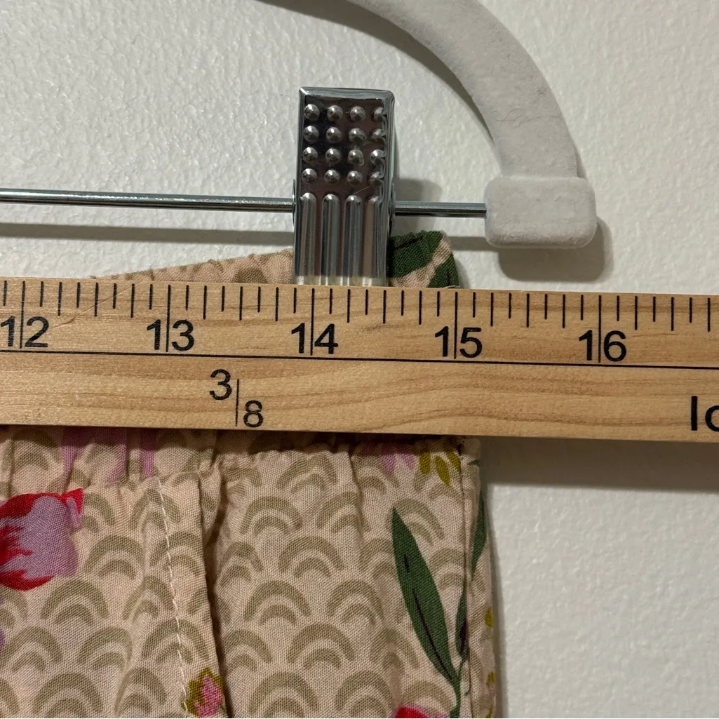 World Market Floral Boho Pants Size Large Elastic Waist Birds Nature Pink - Image 8