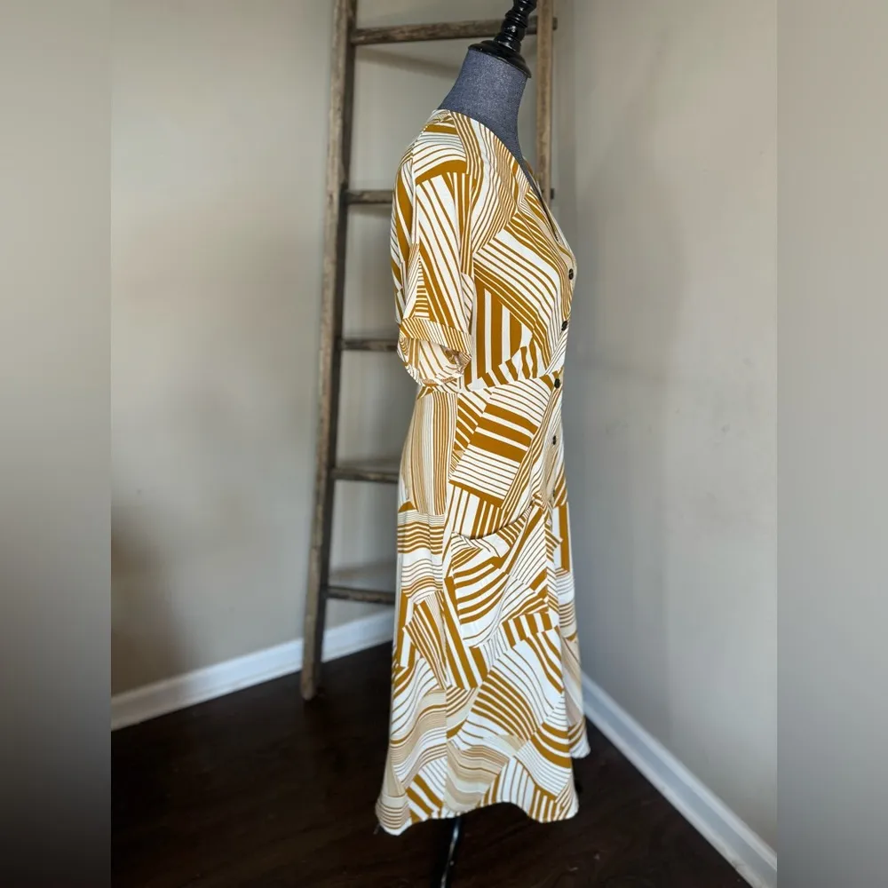 Murni Mustard Yellow Print Button-Up Midi Dress - Image 10