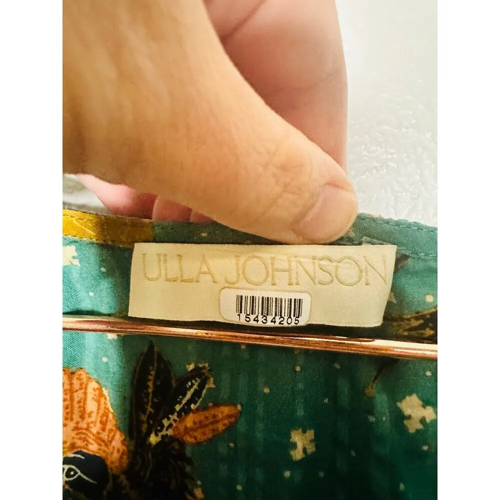 ULLA JOHNSON Marni Green Floral Ruffle Sleeves Tie Hourglass Mini Dress Size 14 - Image 10