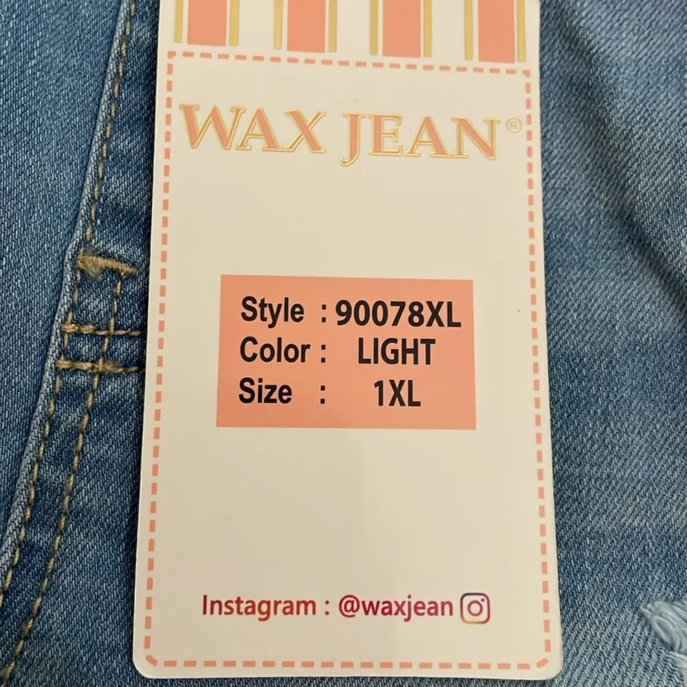 Wax Jean Distressed Blue Denim Overall Shorts Womens Size 1X Light Wash NEW - Image 10