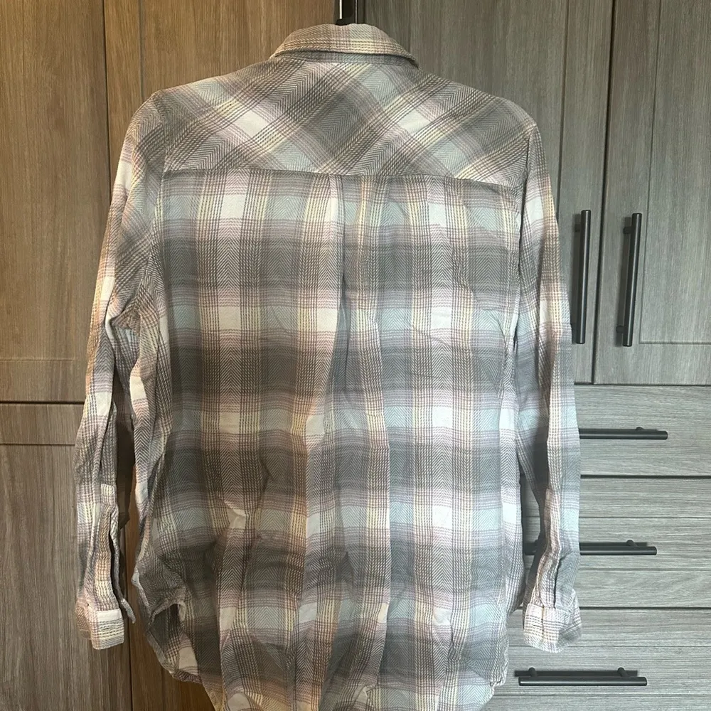 Plaid Flannel Button-Down in Lilac Grey - Image 3