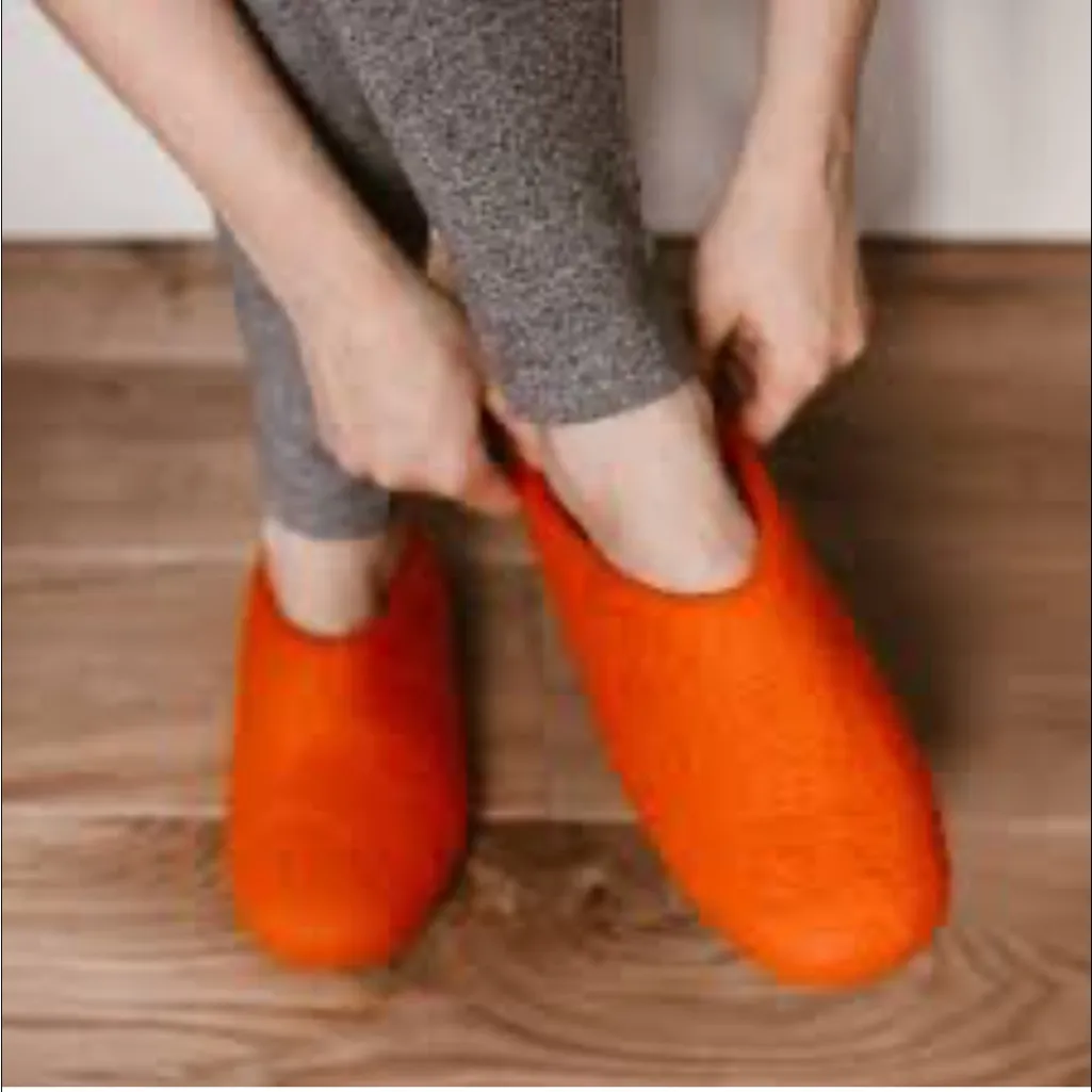 Woollyes Handmade 100% Wool felted Slipper In Orange Sz 42 Durable Comfort Cozy - Image 2
