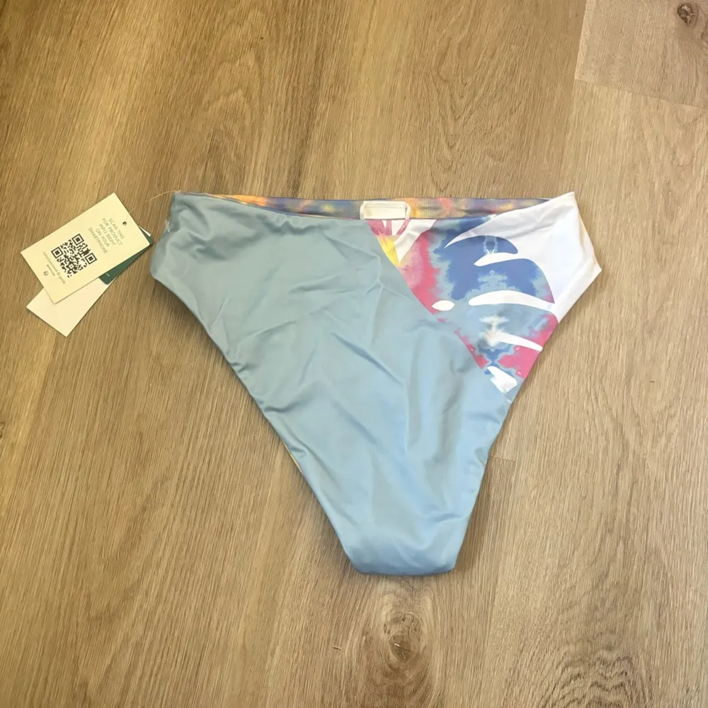 Roxy Women's Pop Surf Reversible Mid Waist Bikini Bottom Blue Tie Dye Beach - Image 12