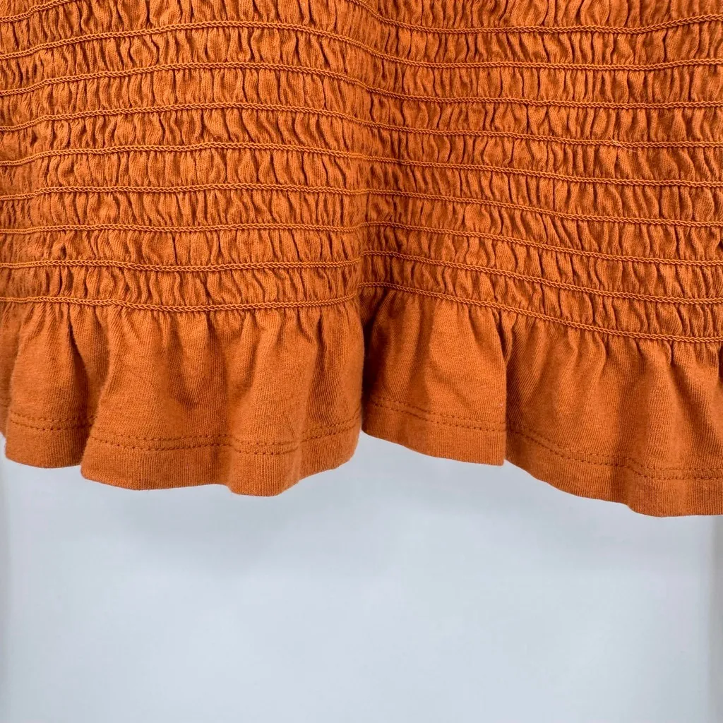 Burnt Orange Cropped Smocked Babydoll Shirt Long Sleeves Ruffle Hem Old Navy XL - Image 3