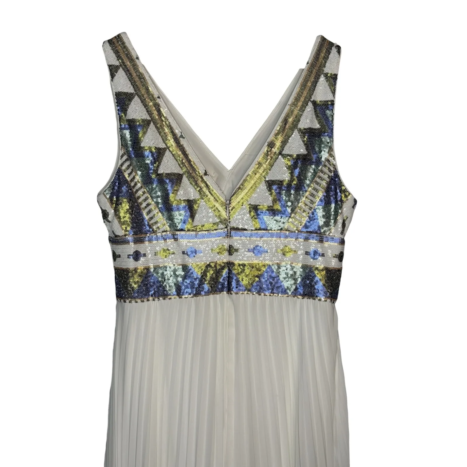 Xscape Embellished Goddess Pleated Sequin White Formal Gown Dress Size 14 NWT - Image 10