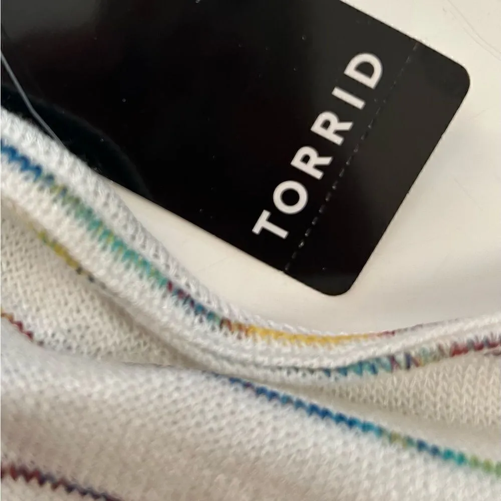 NEW Torrid Off-Shoulder Hacci Stripe Raglan Tee White multicolor Size 2X - Image 5