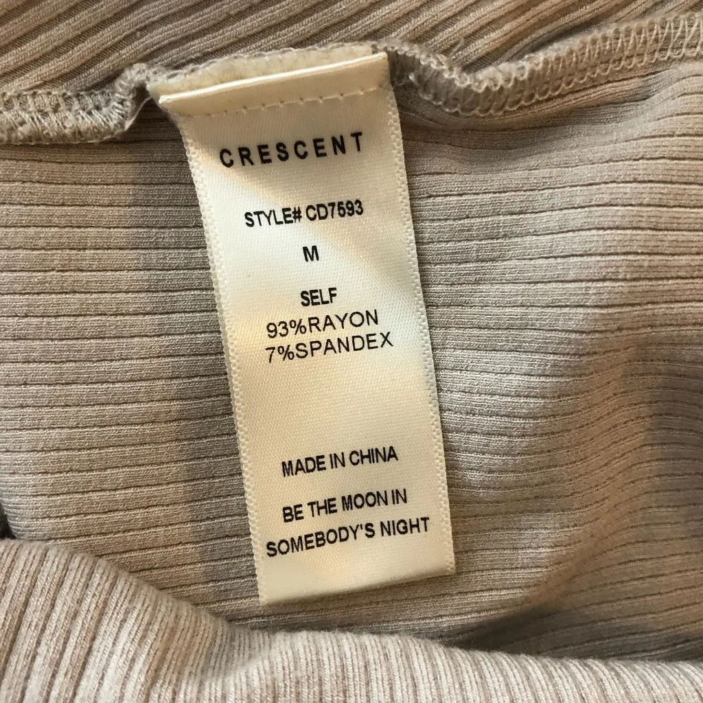 Crescent Shirt Dress Ribbed Button Detail Long Sleeve Bodycon Stretch Beige M - Image 4