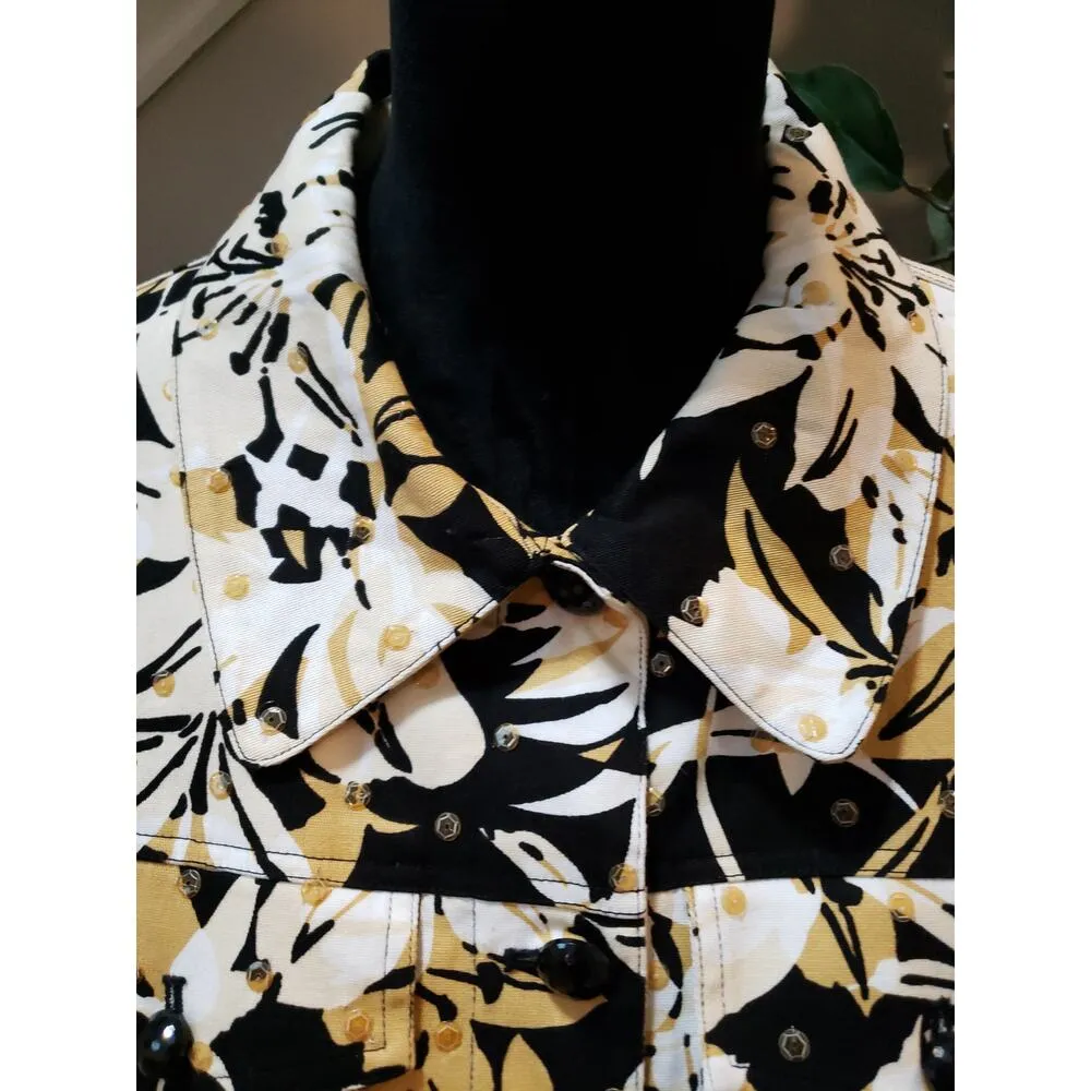 Redd Jeans Women's Blazer Funky Fun Jacket 8 Floral Sequin Button Up Stretch Black - Image 3