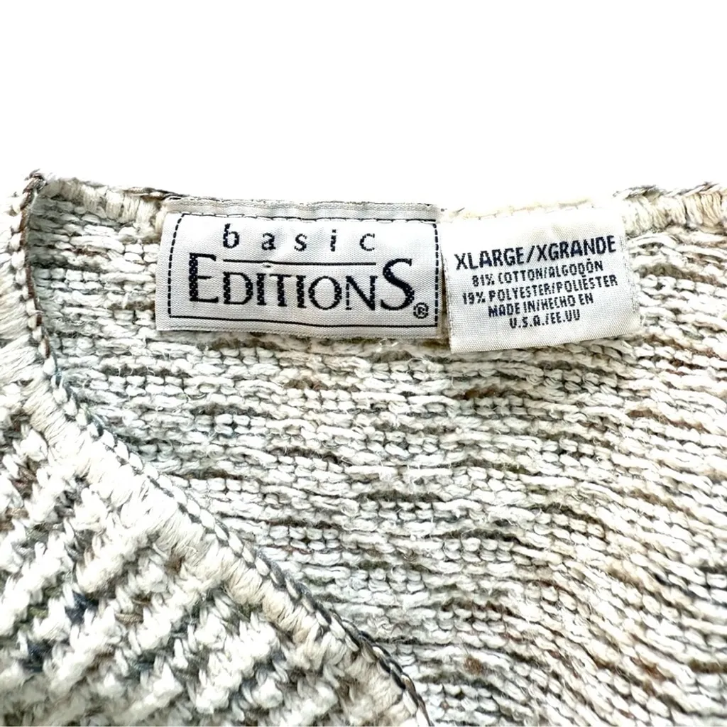 Vintage 90s Basic Editions Knit Button Down Top XL | Made in USA Short Sleeve White - Image 4