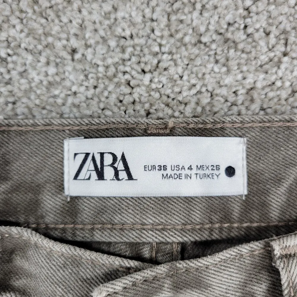 Zara The Straight Cropped Womens Jeans US 4 / EU 36 Khaki Med Wash Mid Rise New - Image 3