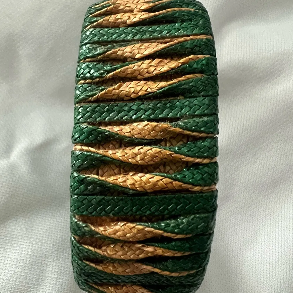 Green and gold woven boho cuff bracelet - Image 4