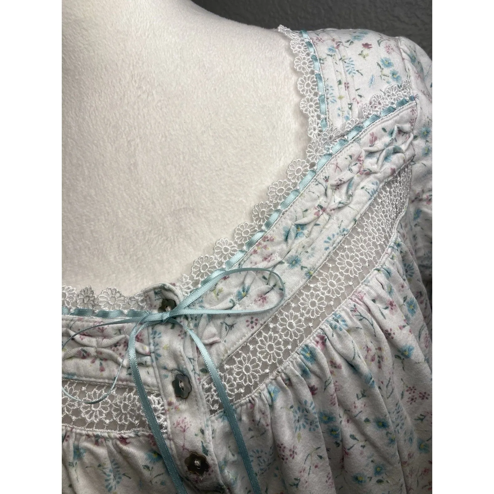 Eileen West Nightgown Floral Ballet Sleeveless Babydoll Lace Trim Cotton Medium - Image 9