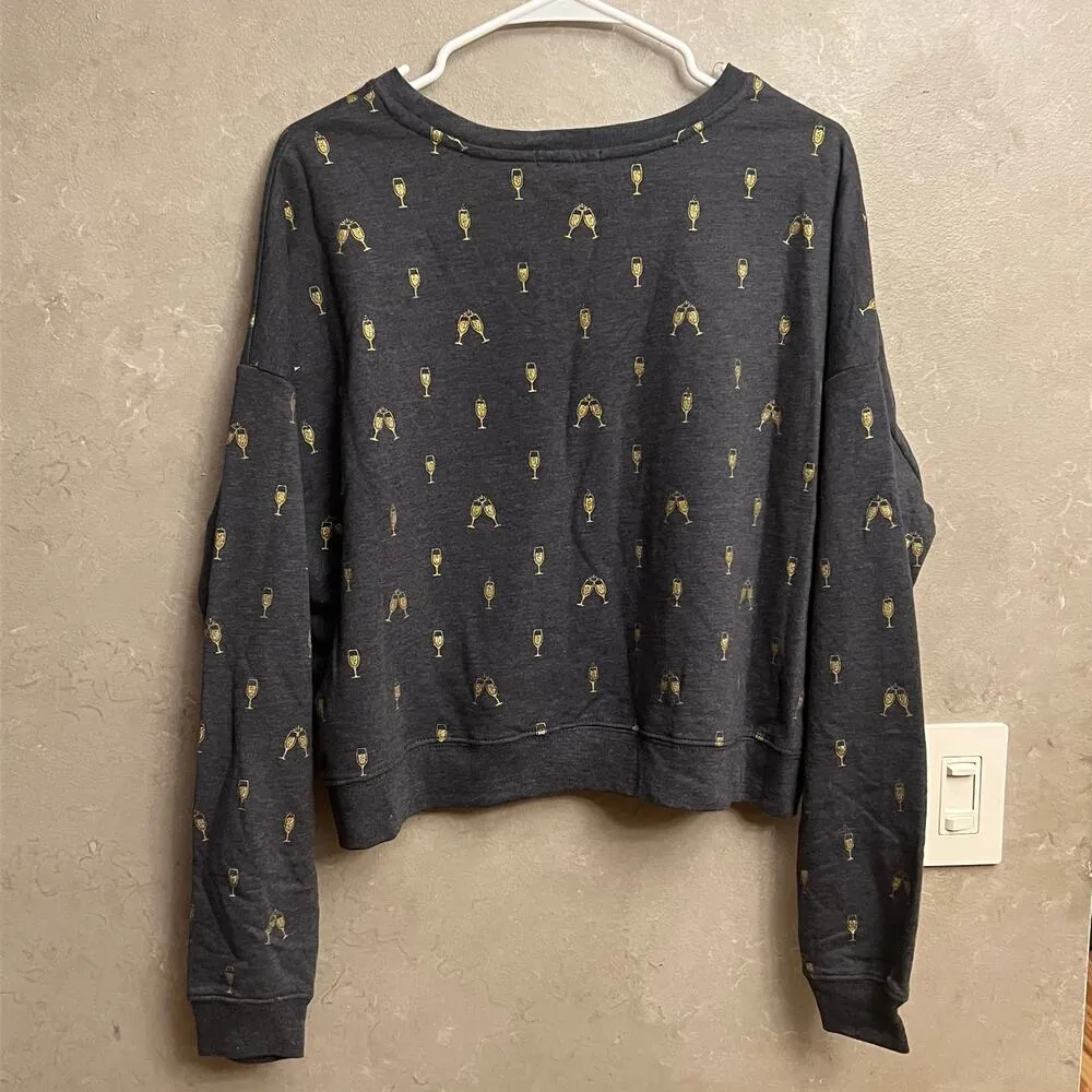 Fifth Sun Holiday Cheers Champagne Glasses Crop Top Sweatshirt Size L Womens - Image 10
