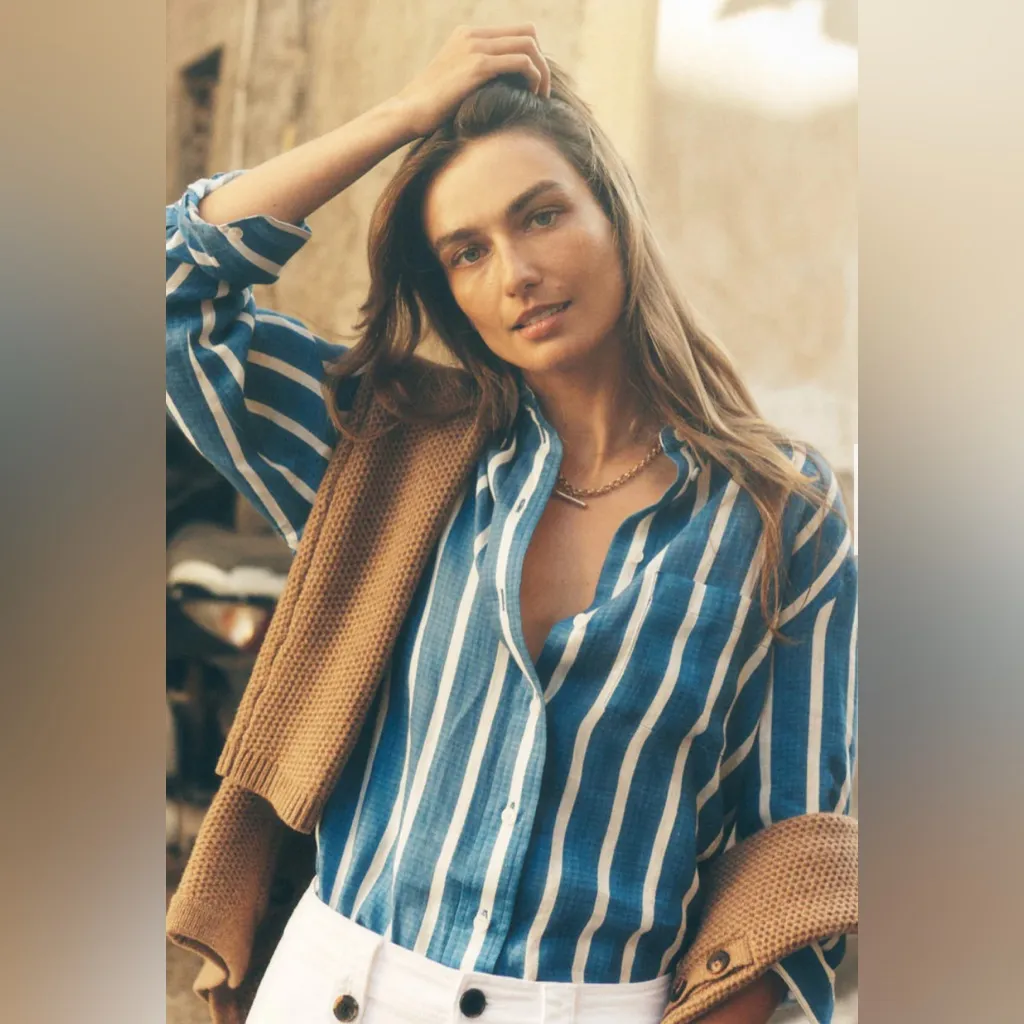 Boden Blue and White Striped Button Down Shirt Green Size 4 - Image 5