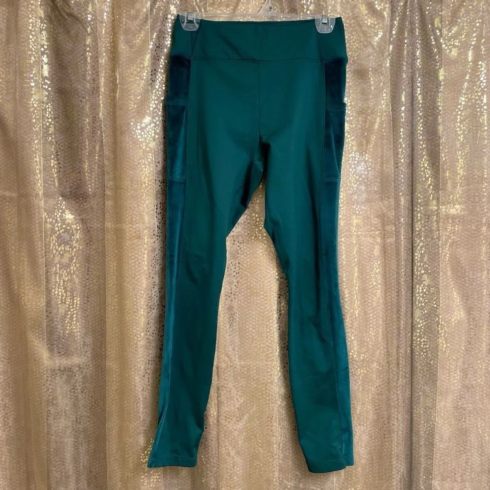 PINK Victorias Secret Emerald green velvet stripe active leggings, M - Image 2