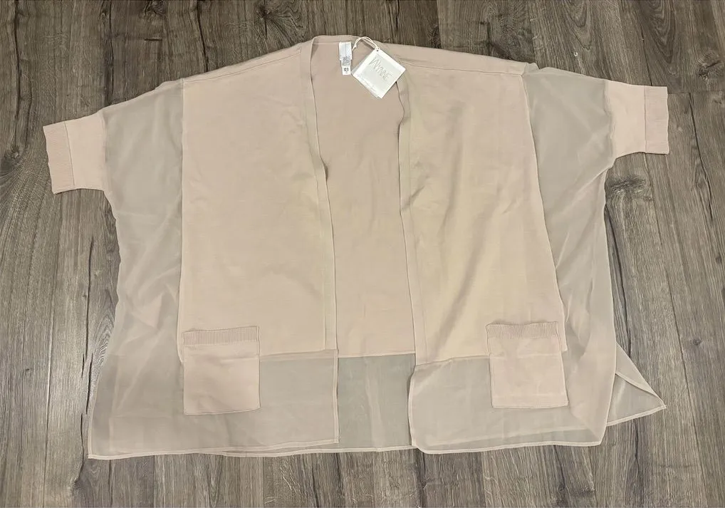 WYNNE LAYERS Women's XL Beige Open Front Sheer Panel Cardigan NEW with tags Tan - Image 1