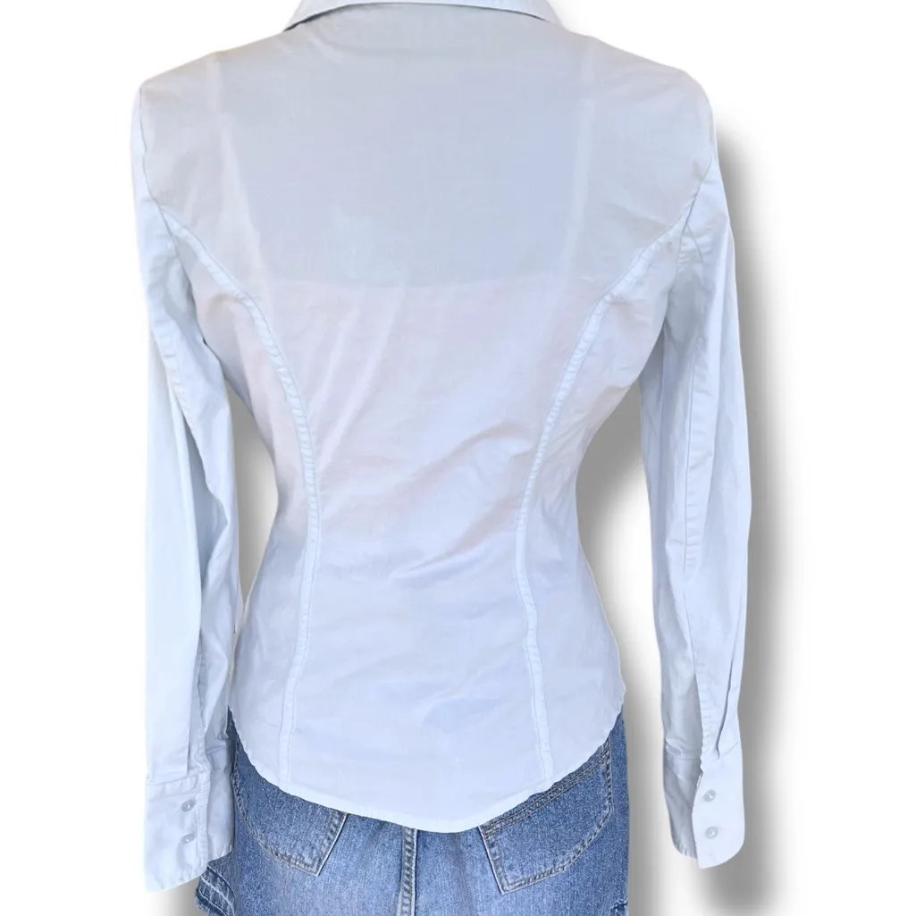 Y2K The Limited Baby Blue Fitted Blouse XS/S Extended Cuff 90s Collar - Image 3