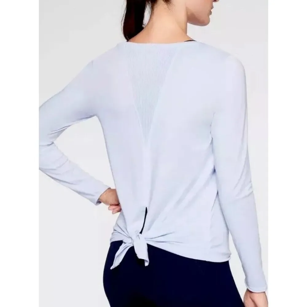 Athleta Essence Semi Fit Long Sleeve Top Light Blue Split Back XS - Image 7