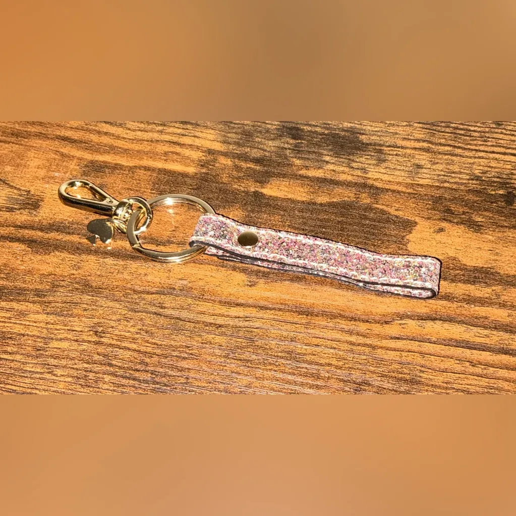A Rare HT Find Vintage Kate Spade Pink Glitter Leather Keychain Keyring Key Fob - Image 2