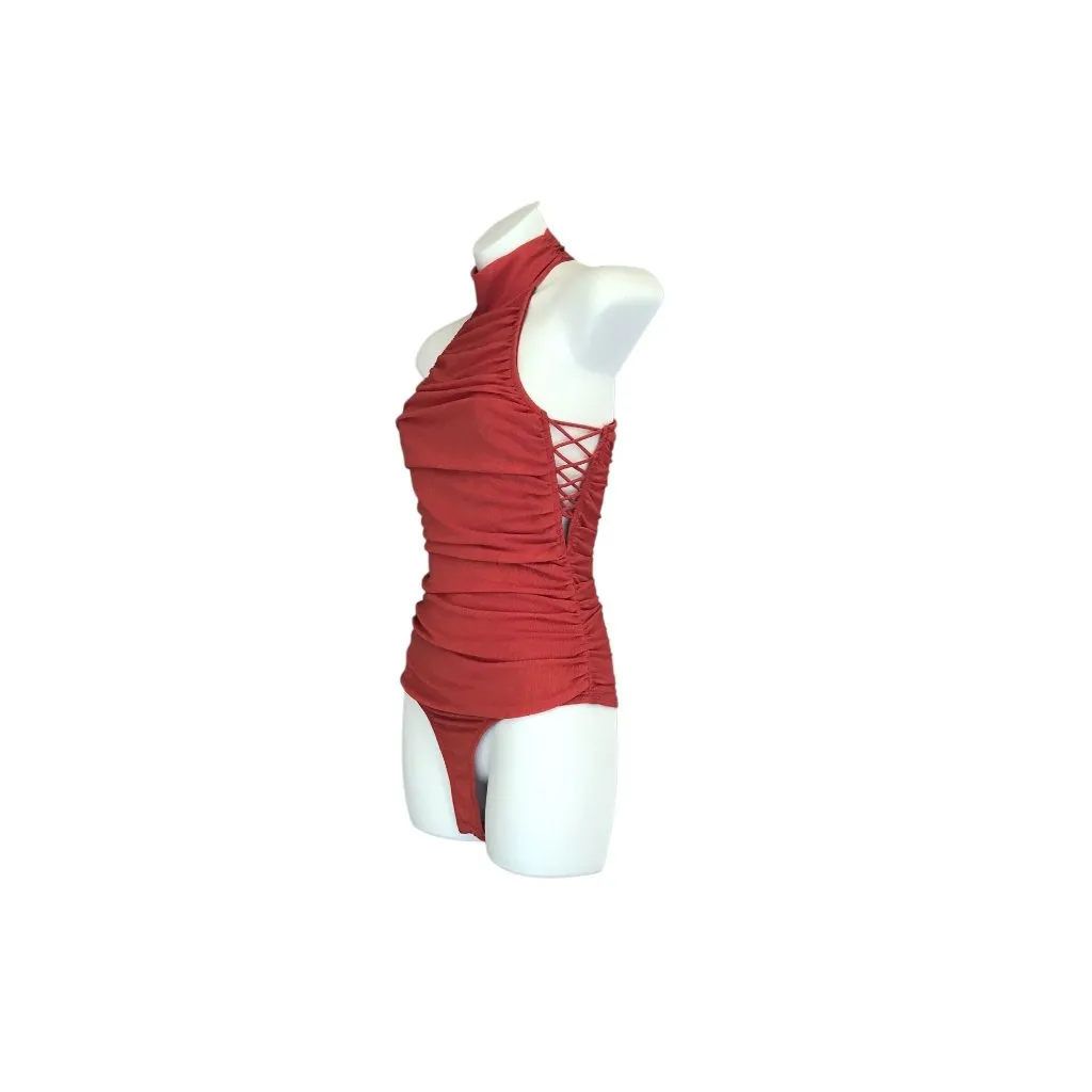 Lulu’s Orange High Neck Bodysuit with Cutout Sides - Image 3