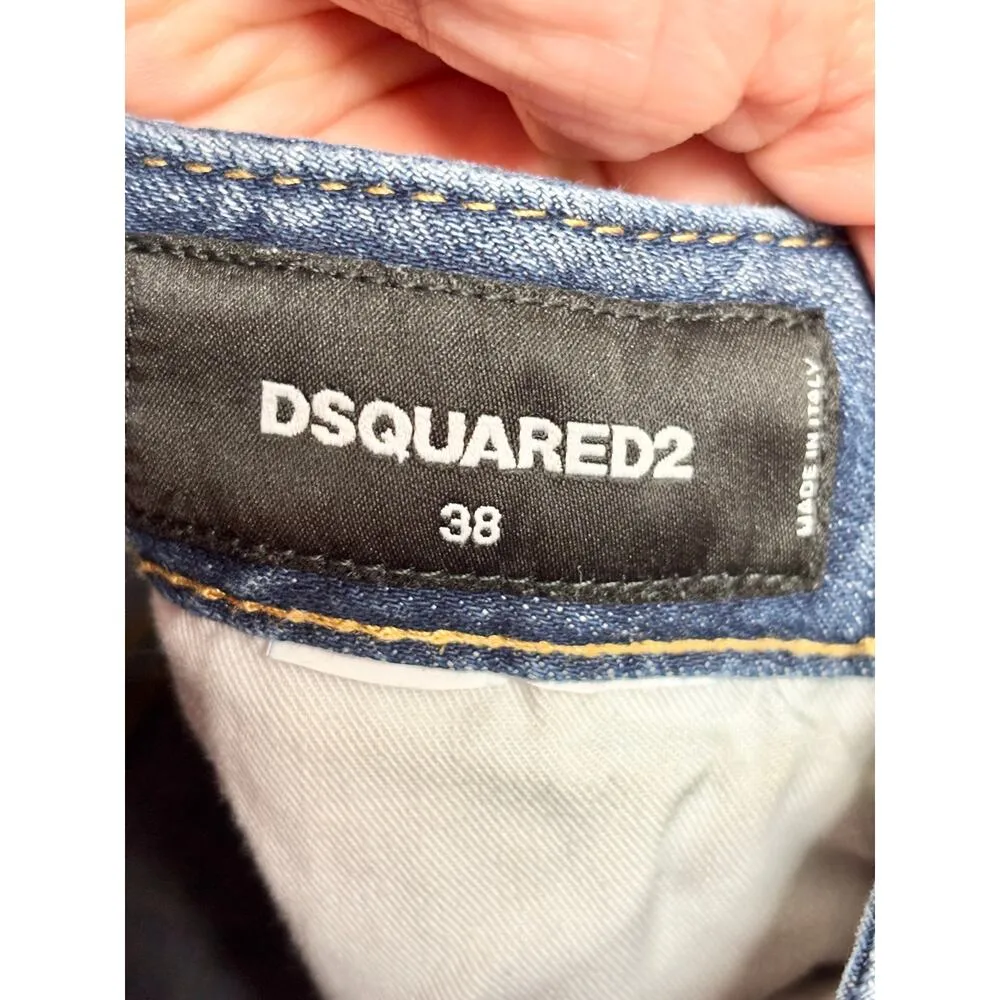 Dsquared2 Mid Rise Slim Fit Distressed Denim Skinny Jeans Blue Women's Size 38/S - Image 4
