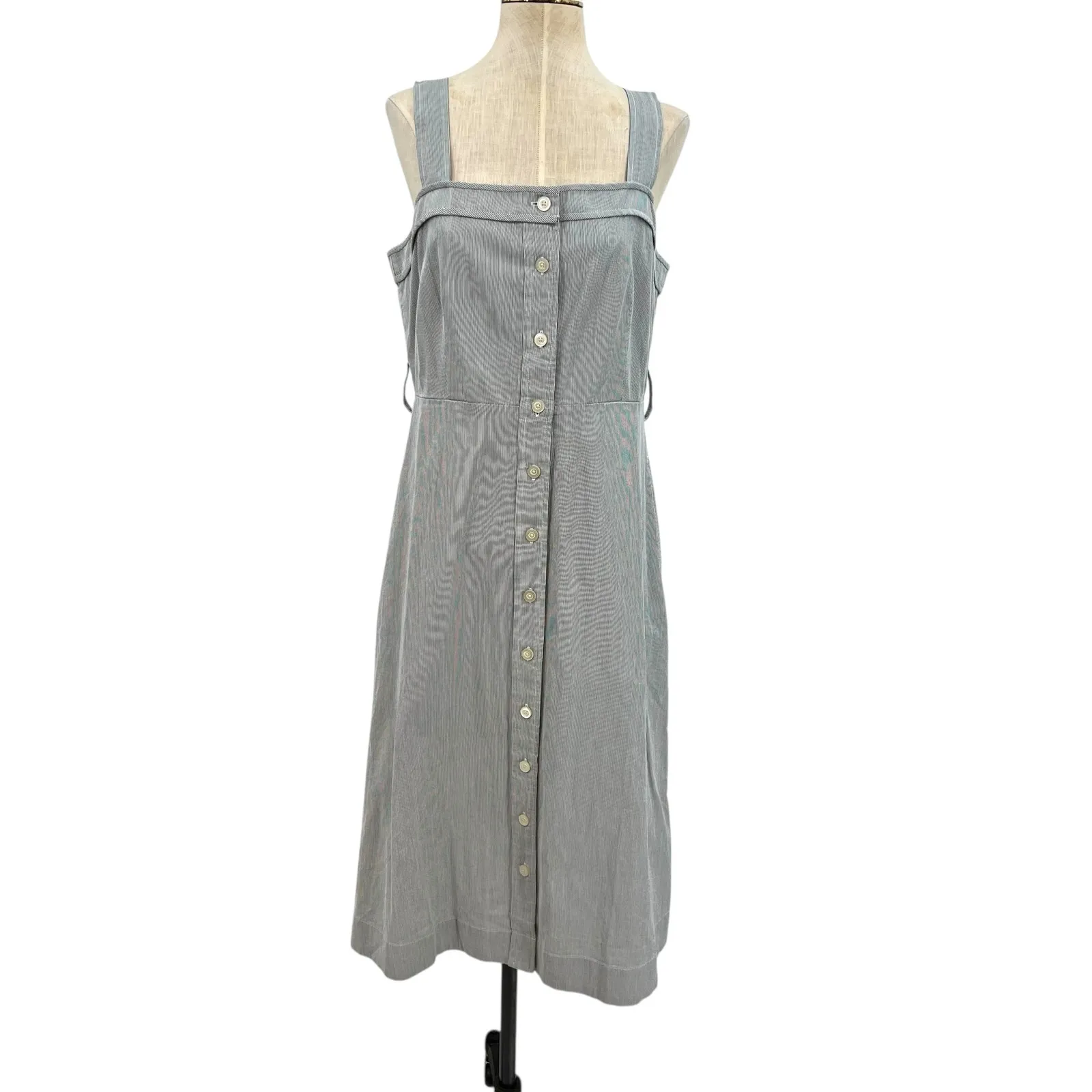 Everlane The Cotton Weave Picnic Tank Dress Striped‎ Blue White Size 10 - Image 3