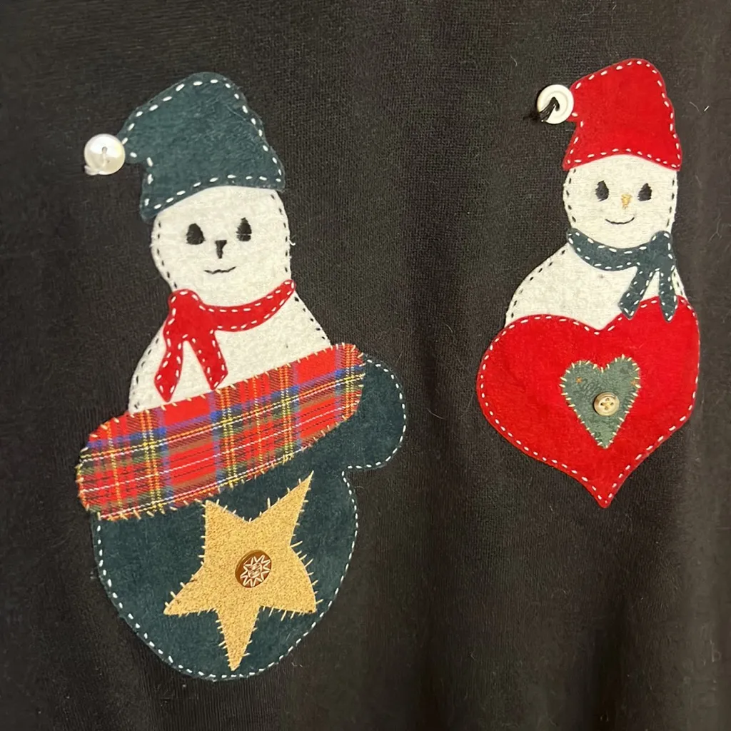 St John’s Bay Vintage Crew neck sweatshirt holiday Christmas embroidered snowman - Image 2