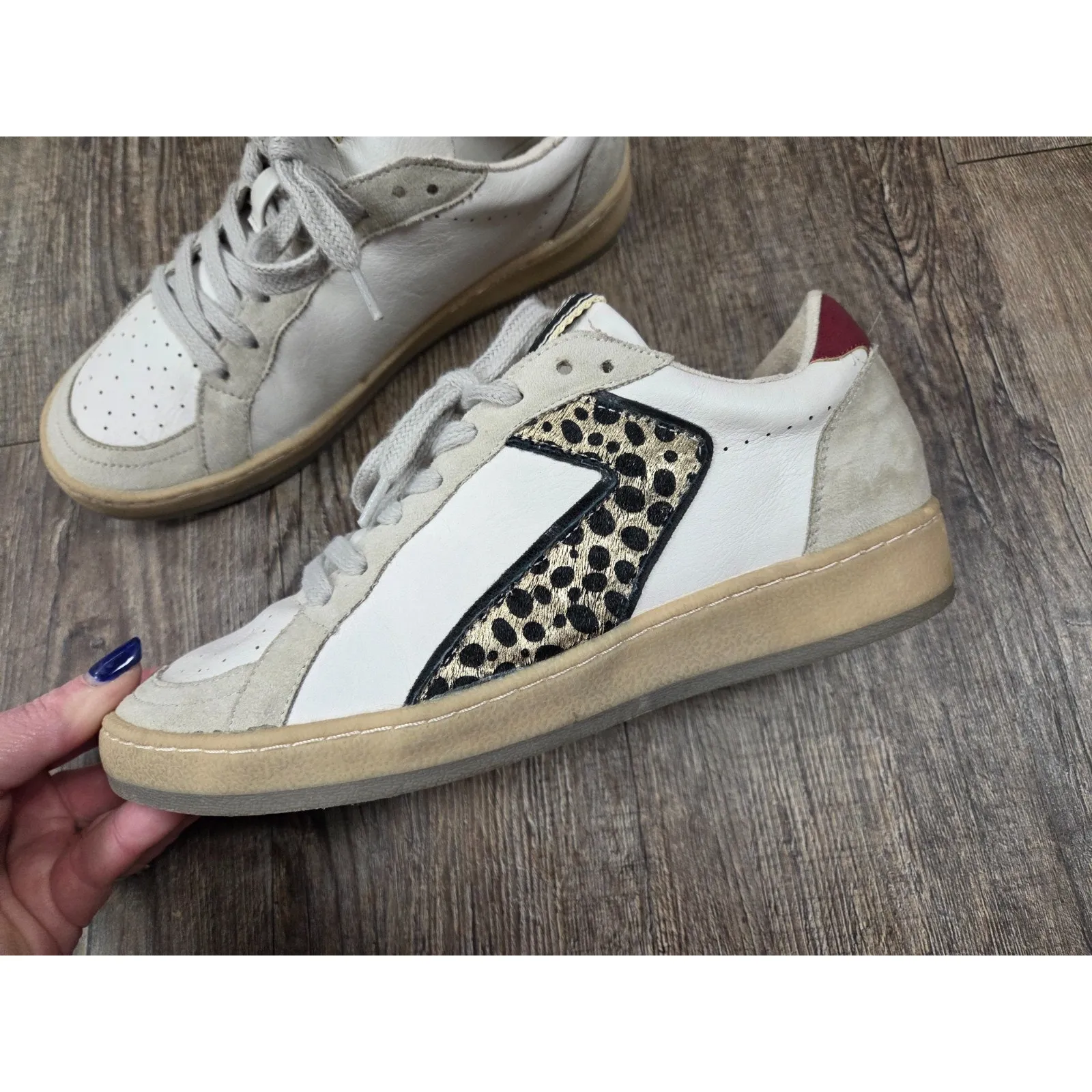 Shu Shop Women’s Salma Leopard Print Lace Up Sneakers Leather Gold Black 7.5 - Image 3