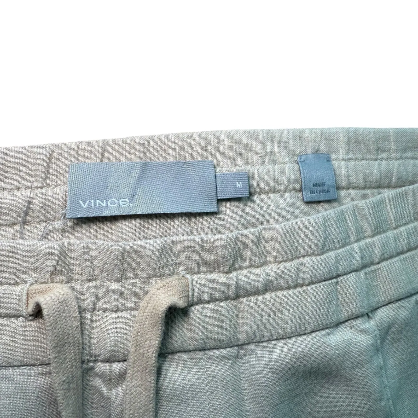 Vince Women's Beige Hemp Blend Drawstring Linen Pants Casual Straight Leg M Tan Size M - Image 3