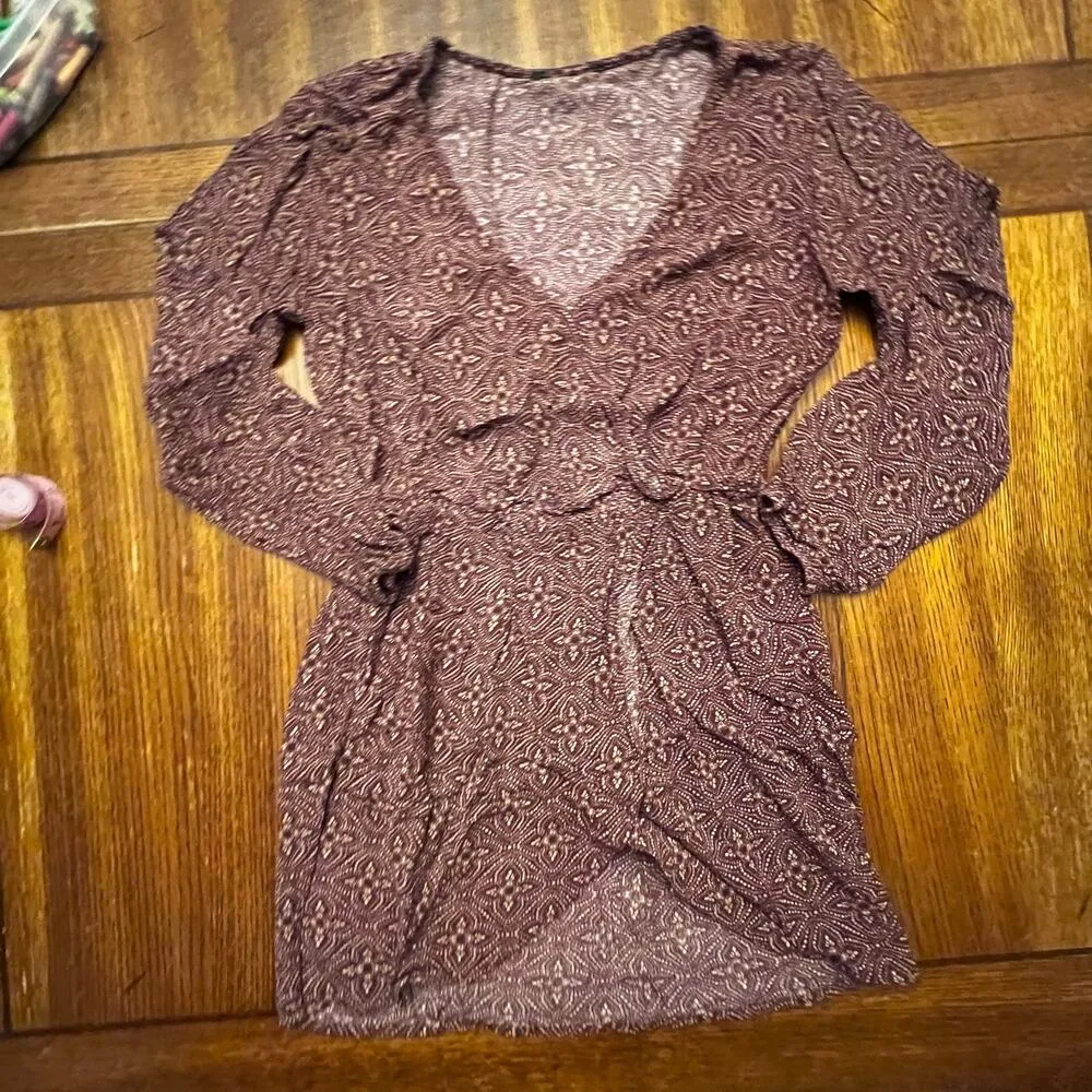 FOREVER 21 Women Teen Junior Burgundy Printed Fit & Flare Boho Dress Size Medium - Image 10