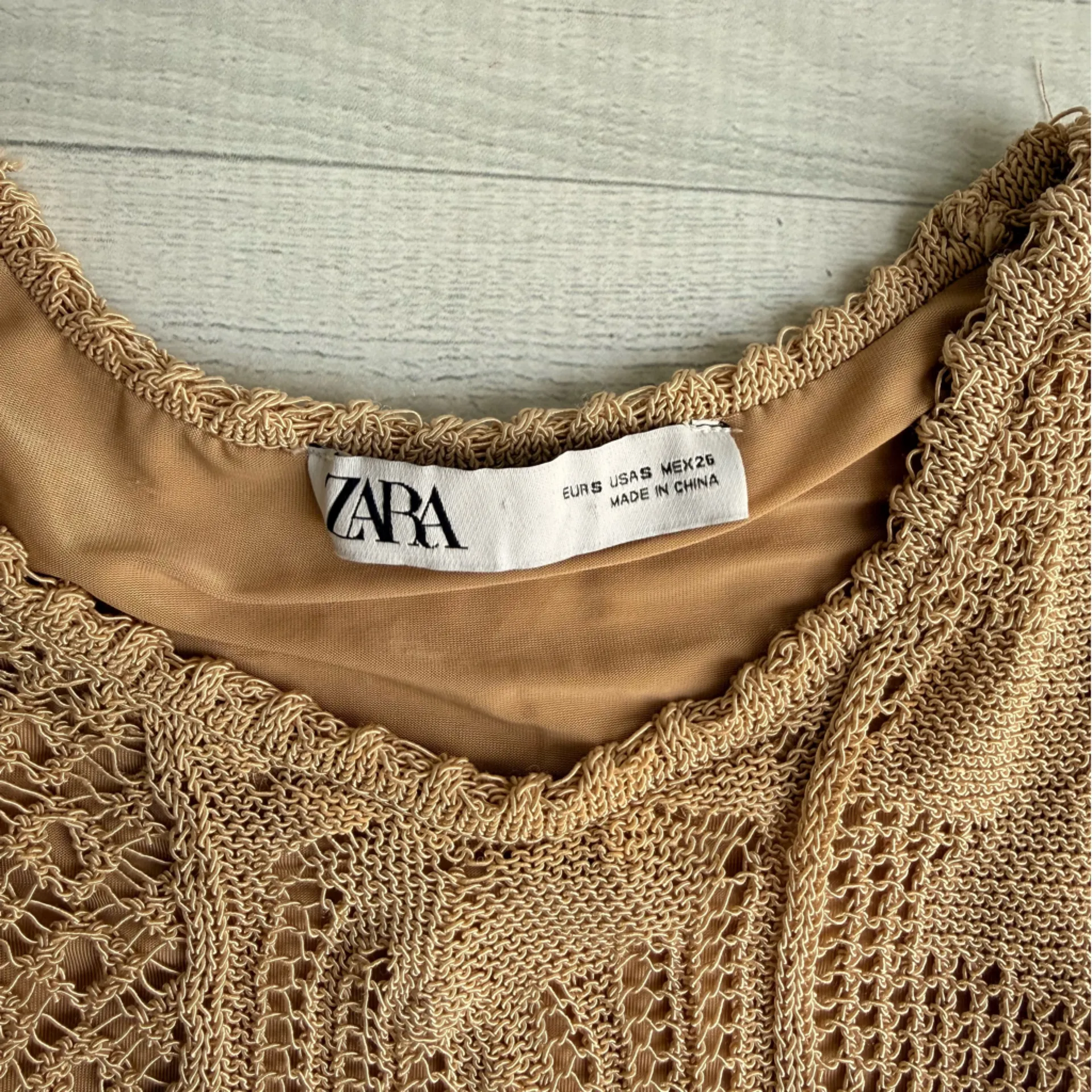 Zara Beige Crochet Dress - Image 3