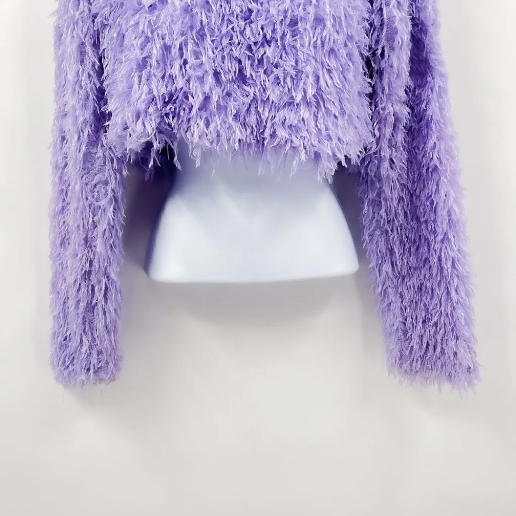 Zara Feather Effects Purple Shaggy Long Sleeve Cropped Sweater Top Small - Image 7