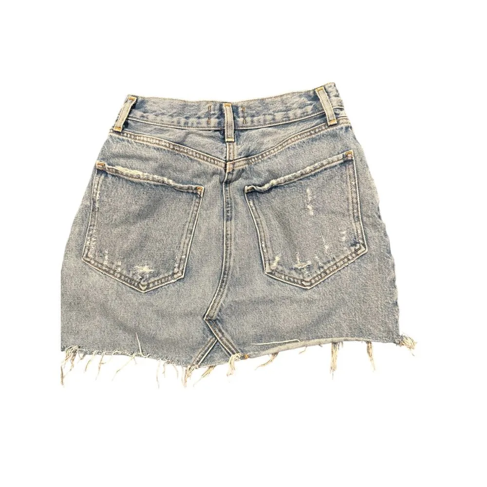 AGOLDE Quinn Distressed High Rise Light Wash Jean Mini Skirt in Size 25 - Image 2