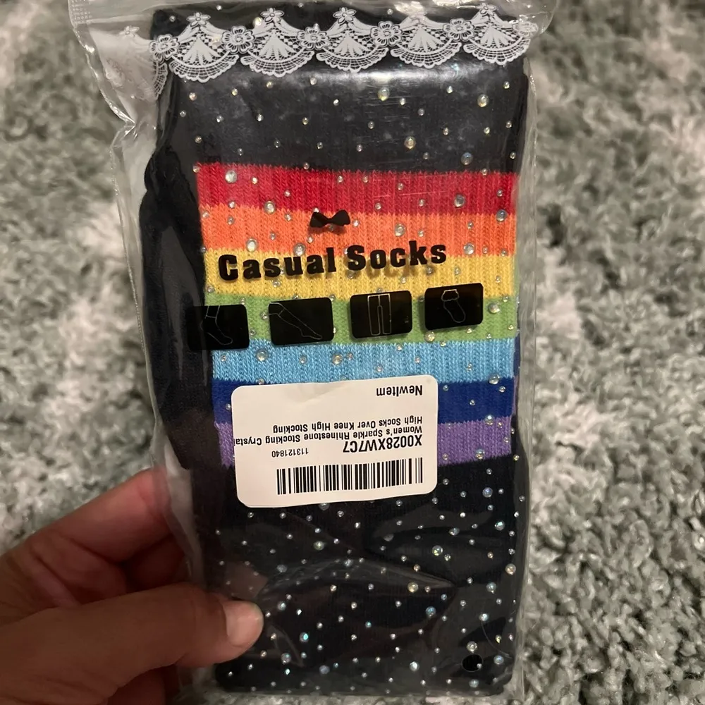 🌈 ✨ PRIDE month ready✨🌈 NEW with tags 🏷️ rainbow rhinestone over knee SOCKS🧦 Multiple - Image 4