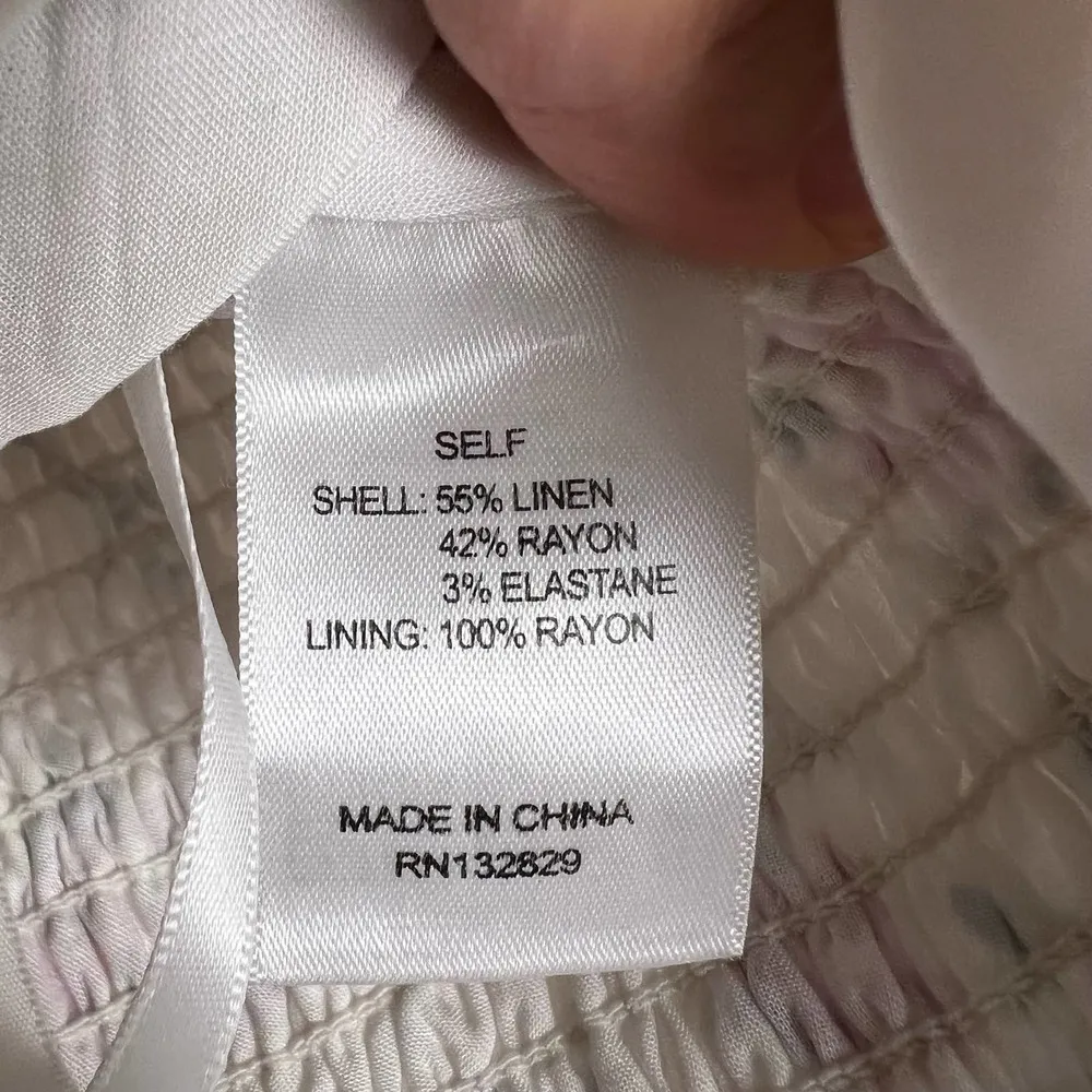 LPA White Floral Print Ruffled Off the Shoulder Linen Smocked Top Size XS - Image 12