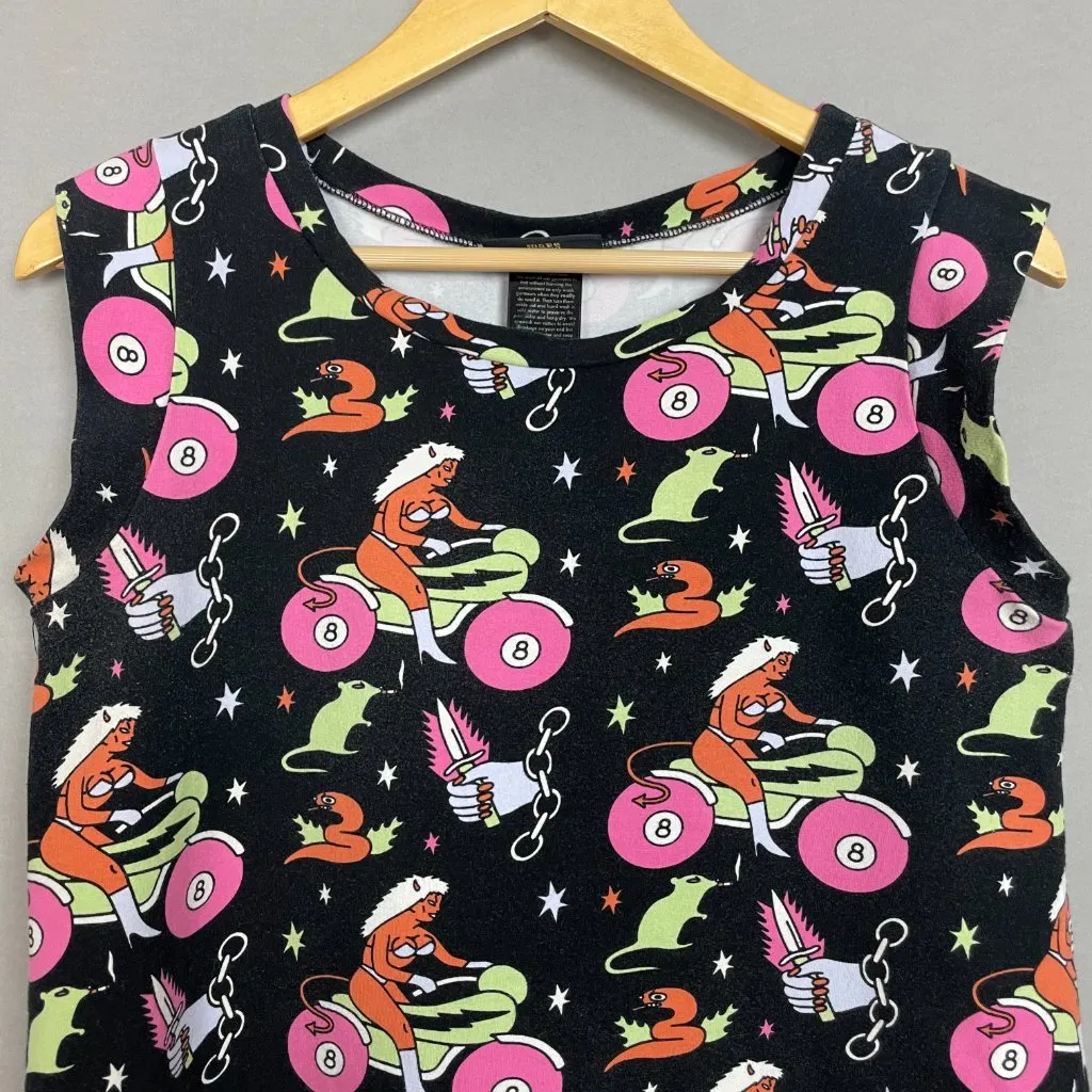 Nooworks Muscle Tee Mean Machine Print Size Large Motorcycle Rat Devil Lady - Image 3