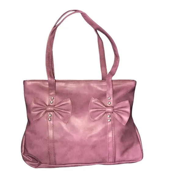FAUX LEATHER MAUVE EMBELLISHED DESIGN WITH CHIC BOWS Pink - Image 5