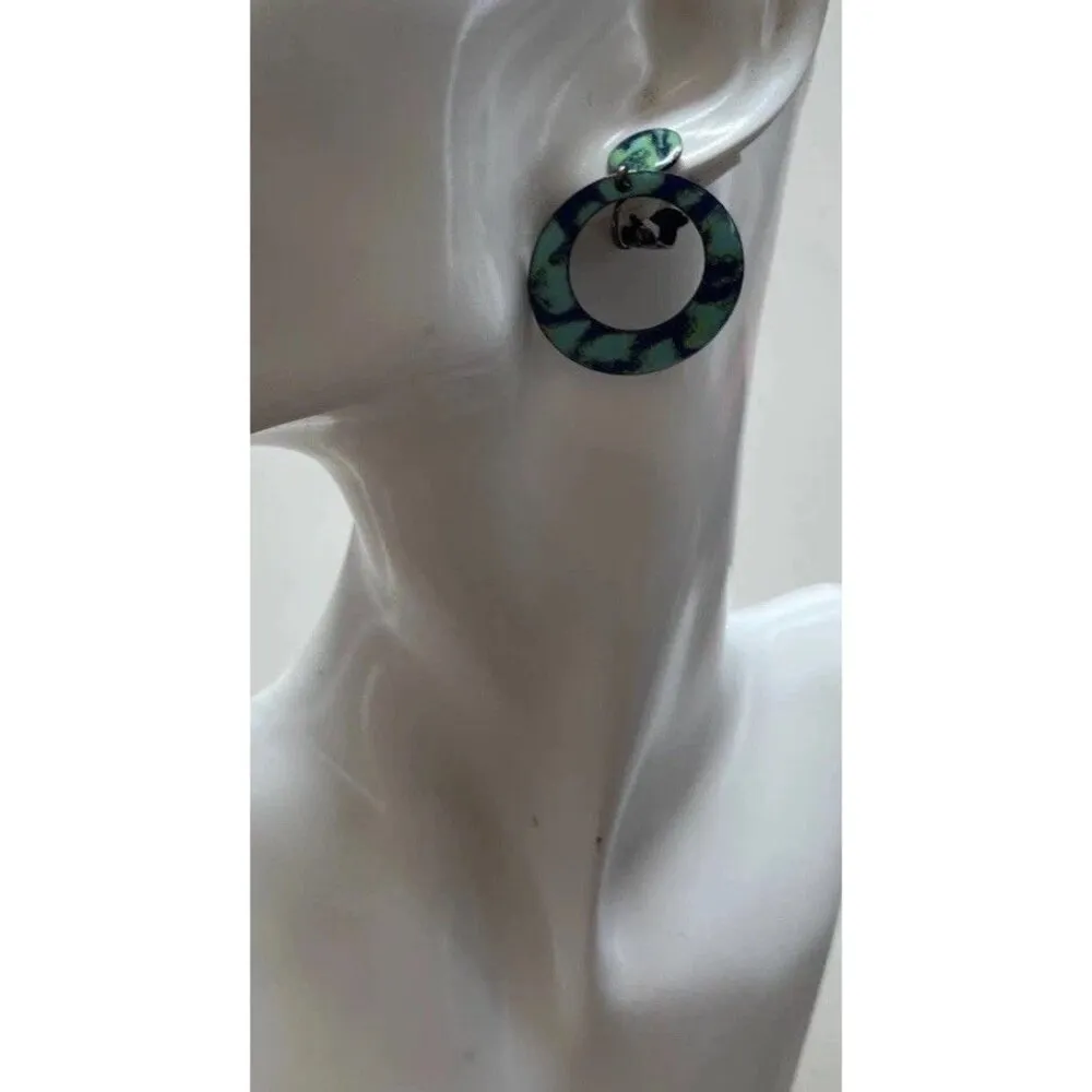 Vintage Acrylic Hoop Women’s Earrings with Blend of Green Dangle Round Sz 1.5” Blue - Image 9