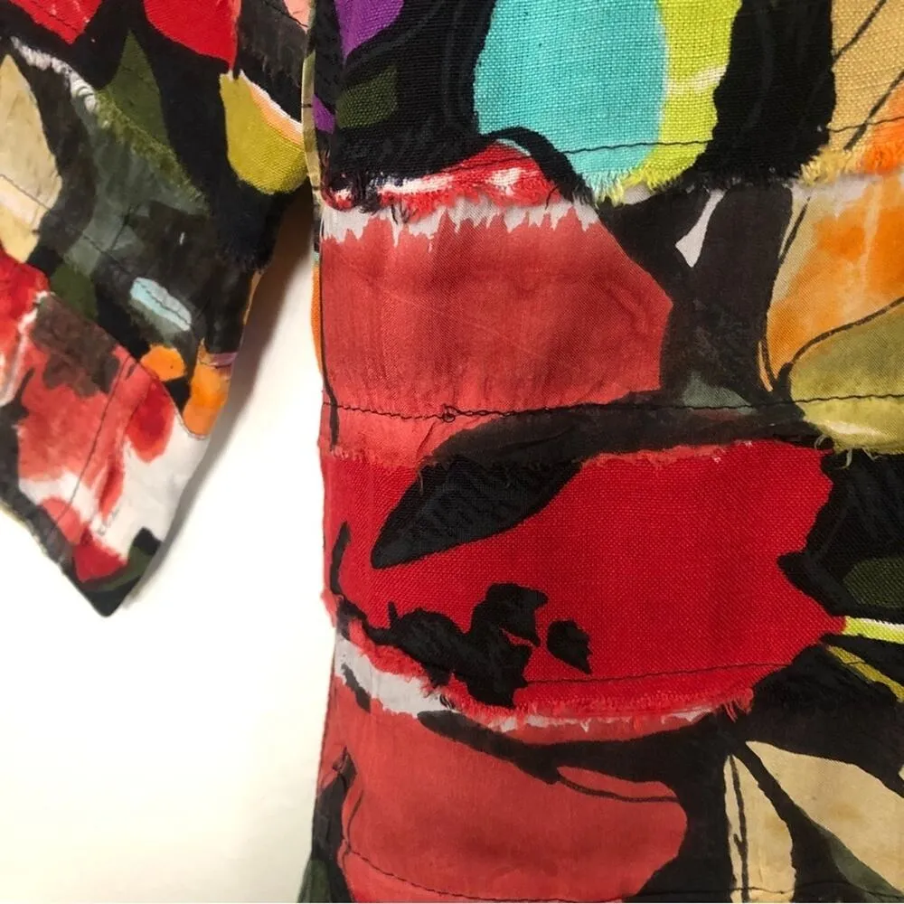 Chico's Linen Blend Multicolor Tropical Floral Button Up 3/4 Sleeve Shirt Blouse - Image 5