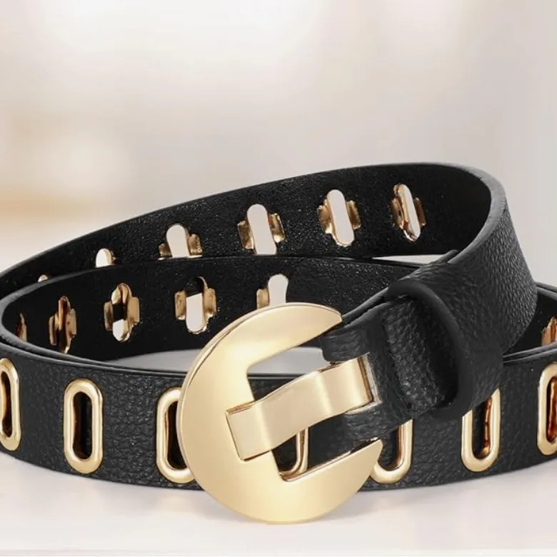 Gold Grommet Leather Belt Black - Image 3