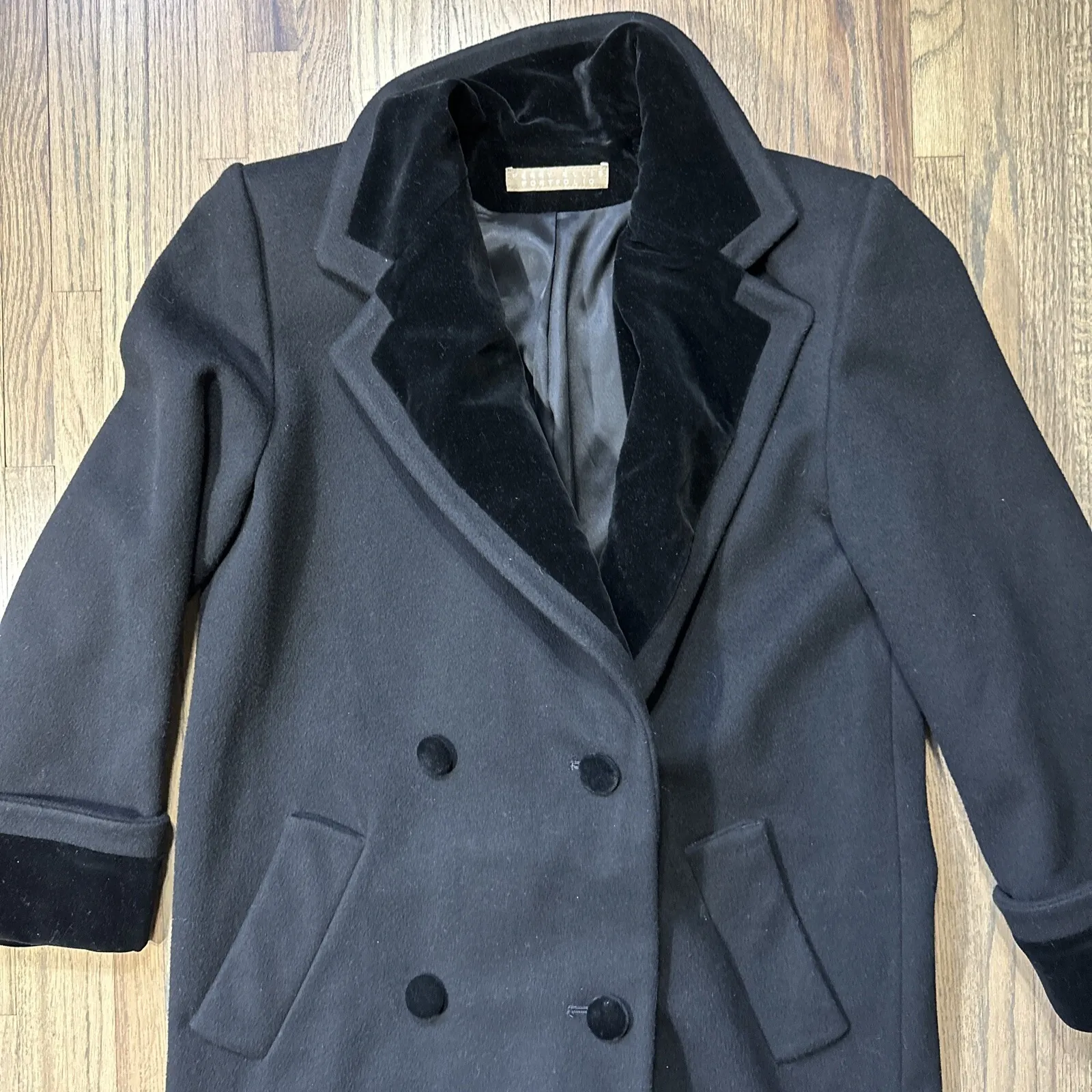 PERRY ELLIS Saks Fifth Avenue Vintage Black Wool Full Length Jacket Trench Coat - Image 3