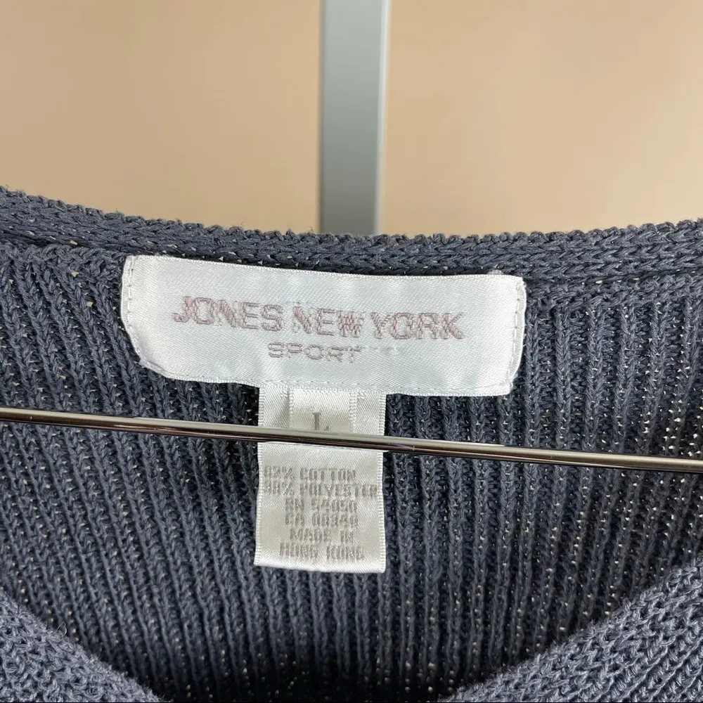 Vintage Jones NY 90’s Large Slouchy Jersey Stretch Boxy V Neck Sweater Pockets - Image 3