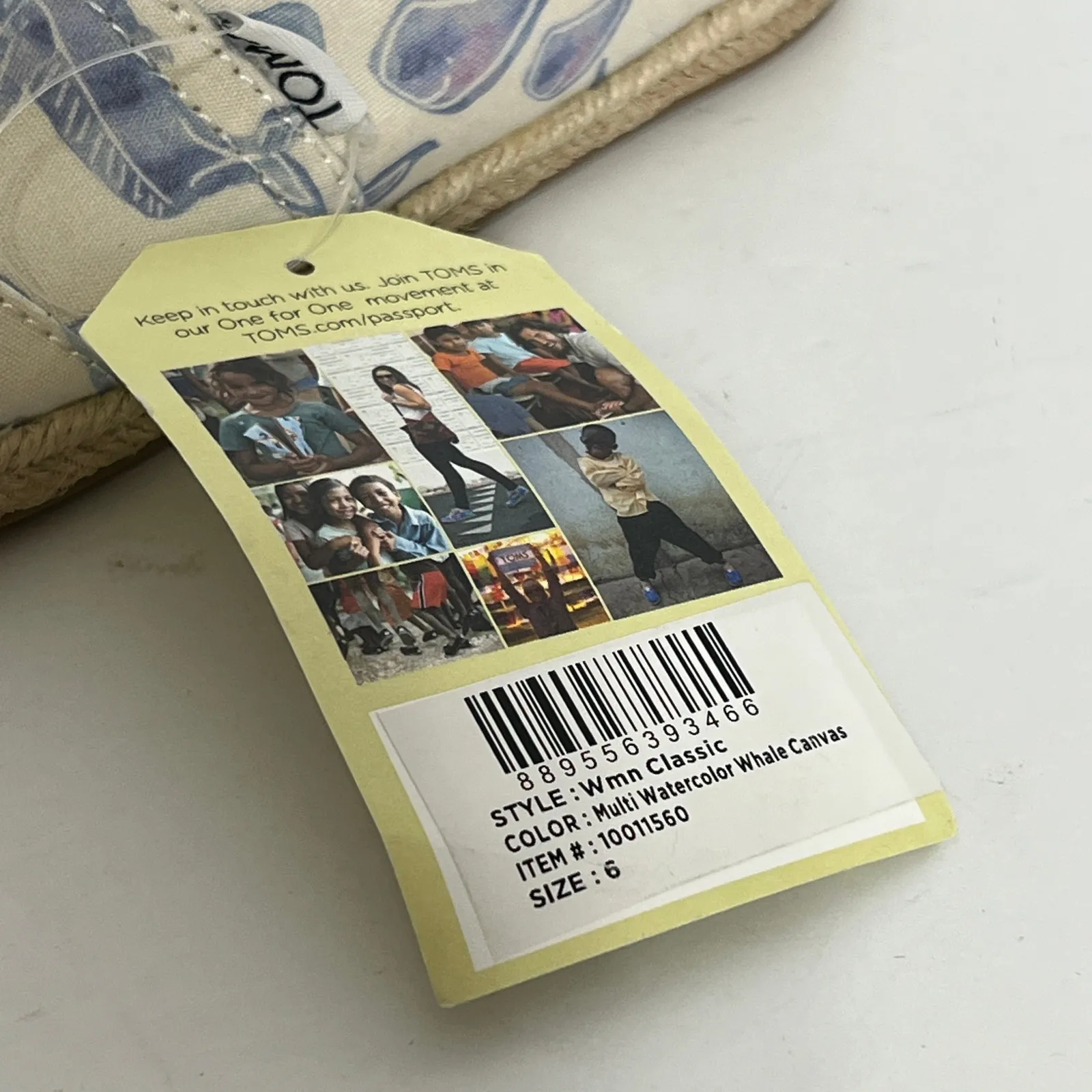 TOMS Alpargata Watercolor Whale Print Canvas Espadrille Blue Shoe Size 6 - Image 3